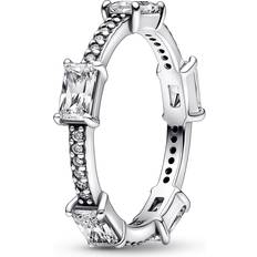 Shiny Rings Pandora Rectangular Bars Sparkling Ring Silver