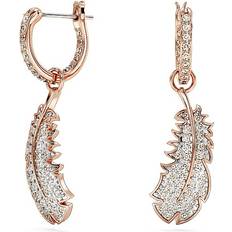 Swarovski Nice drop earrings, Feather, White, Rose gold-tone plated