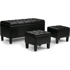 WyndenHall Lancaster Midnight Black Faux Leather Storage Bench 44x20"