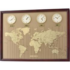 Wood Wall Clocks Seiko World Time Quartz with Cities QXA722B Wall Clock