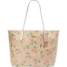 Coach City Tote In Signature Canvas With Heart Cherry Print - Gold/Light Khaki Multi