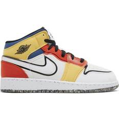 Nike Air Jordan 1 Mid SE GS - White/Black/Picante Red/French Blue/Topaz Gold