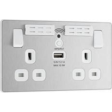 BG Evolve Wi-Fi Extender Double Switched Power Socket with USB Charging Port, 13A, Brushed Steel