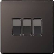 BG Electrical Installation Materials BG Screwless Flatplate Black Nickel Triple Switch, 10Ax 2 Way