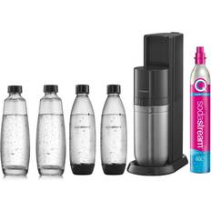 Machines à Soda SodaStream Machine À Soda Et Eau Gazeuse Duo Noire + 2 Carafes + 2 Bouteilles Fuse Lave