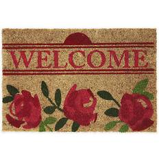 Relaxdays Paillasson Coco 60 x 40 cm Roses Inscription Welcome Caoutchouté Tapis Multicolore Multicolore cm