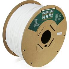 3D Printing OVERTURE PLA Filament 1.75mm PLA 3D Printer Filament, 2kg Cardboard Spool 4.4lbs Dimensional Accuracy 0.03mm, Fit Most FDM Printer White