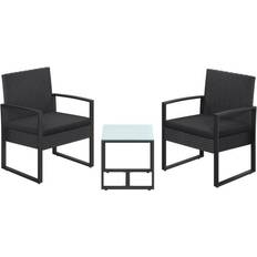 Songmics Balcony Garden Furniture Set Polyrattan Lounge Set Table and 2 Chairs