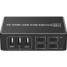 KVM Switch 4 PC til 1xHDMI 4K 60Hz og 4xUSB HDCP 2.2 til Xbox, PS5, Laptop