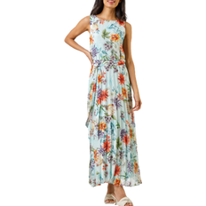 Roman Floral Print Pleated Maxi Dress - Sage