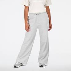 New Balance Women's NB Essentials Stacked Logo Wide Legged Pant in Grey Cotton