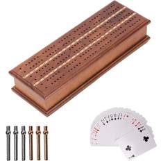 Gold Shelves GSE Games & Sports Expert Deluxe 2-Track Wooden Cribbage Board Game Box with Playing Pegs