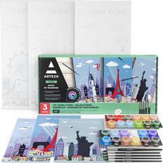 Crafts Arteza Paint-by-numbers kit 8x16 inches tri-panel cities canvas painting kit -3 canvas