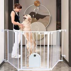 Baby gates extra wide, 3-panel dog gate with door, 70 in metal baby gate heav