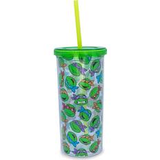 Accessoires de cuisine Silver Buffalo Teenage Mutant Ninja Turtles Allover Faces Carnival Cup With Lid and Straw Mug de voyage