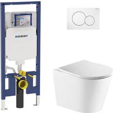 Geberit Water Toilets Geberit 2-Piece 0.8/1.6 GPF Dual Flush Vista Elongated Toilet in White with 2 x 4 Concealed Tank and Plate, Seat Included