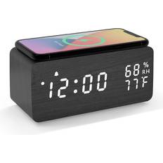 Alarm Clocks Jall wooden digital alarm clock with wireless charging, dimmable, adjustable