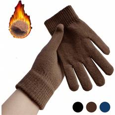 Shein 1pair Brown Unisex Winter Warm Gloves Full Finger Knitted Gloves Women Men Thicken Warm Winter Autumn Outdoor Cycling Gloves