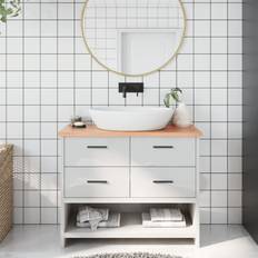 vidaXL Bordplade Til Badeværelse 100x30x2 cm Massivt Træ Lysebrun
