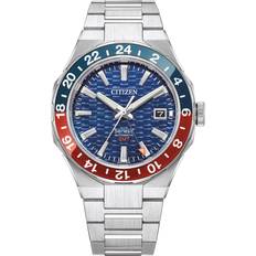 Citizen Zilver Polshorloges Citizen Automatic NB6030-59L Series 8 GMT Pepsi (blauw-rood)