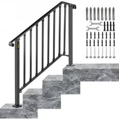 Escaleras Ahorro de Espacio VEVOR Handrails for Outdoor Steps, Fit 3 or 4 Steps Outdoor Stair Railing, Picket#3 Wrought Iron Handrail, Flexible Porch Railing, Black Transitional