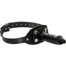 ZADO Fetish Leather Mouth Gag Dildo Harness Black