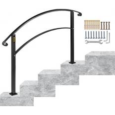 Escaliers Gain de Place VEVOR Handrails for Outdoor Steps Fit 3 to 4 Steps Stair Railing Wrought Iron Handrail for Concrete or Wooden Stairs, Black