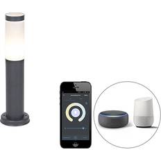 QAZQA Stolpebelysning QAZQA Smart Udendørs Lampestolpe Antracitgrå 45 cm Rox Pullert