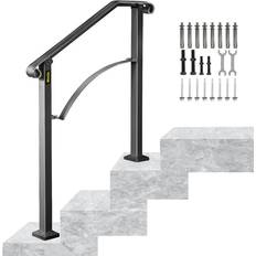 VEVOR Handrails for Outdoor Steps, Fit 2 or 3 Steps Outdoor Stair Railing, Arch#2 Wrought Iron Handrail, Flexible Porch Railing, Black Transitional Ha