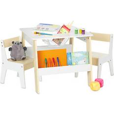 Beige Ensembles de meubles Relaxdays Ensemble Mobilier Enfants 2 Chaises Rangements Mixte Chambre D'Enfant Blanc-Beige