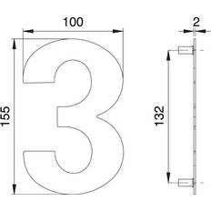 Facade Numbers Dieckmann Edi Hausnummer Ziffer 3 VA 150mm B 100mm