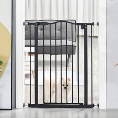 Pawhut 74-80cm adjustable metal pet gate safety barrier w/ auto-close door black