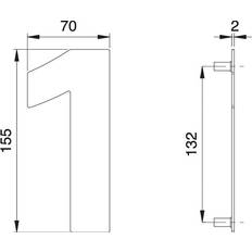Facade Numbers Dieckmann Edi Hausnummer Ziffer 1 VA 150mm B 70mm