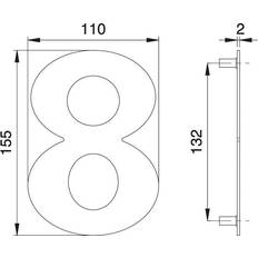 Facade Numbers Dieckmann Edi Hausnummer Ziffer 8 VA 150mm B 110mm