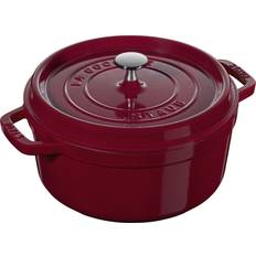 Fonte Autres Pots Staub 40502-294-0 Ronde Avec Couvercle 24 cm 2,8 l Émail Noir Mat À L'Intérieur du Pot Bordeaux avec couvercle