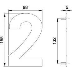 Numeri di Facciata Dieckmann Edi Hausnummer Ziffer 2 VA 150mm L.98mm