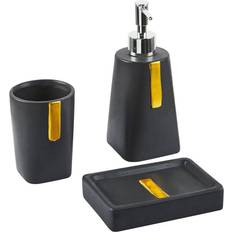 Nero Cassette di Scarico & Ricambi Beliani Set 3 Accessori Bagno In Ceramica Nero Dispenser Sapone Portaspazzolini Sonana