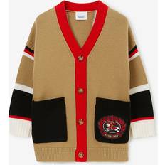 Red Cardigans Children's Clothing Burberry Icon Stripe Wool Cardigan - Beige