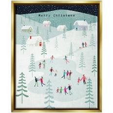 Stupell Industries Merry Christmas Winter Ice Skating Gold Framed Art 25x31"