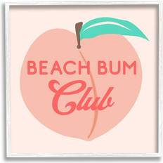 Framed Art Stupell Industries Beach Bum Club Pink Peach Phrase Graphic White Print Framed Art