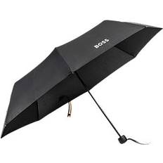 Mini Umbrella With Signature-Stripe Closing Strap - Black