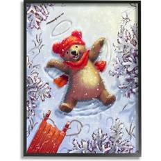 Stupell Industries Bear Cub Snow Angel Sled Holiday Painting Black Print Framed Art