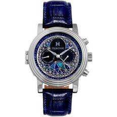 Heritor Legacy Leather-Band Watch with Day and Date Blue One Size