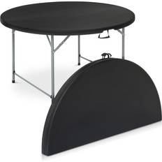 Camping Furniture MoNiBloom MoNiBloom Round Folding Table 4.5Ft Heavy Duty Commercial Event Wedding Party Desk with Handle for 6 to 8 Seat Black