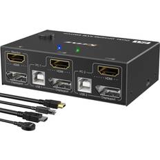 Switchs KVM Kceve Dual monitor kvm switch hdmi displayport 4k60hz,2k120hz mleeda hdmi dp exte