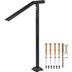 Black Handrails Happybuy 3Ft Step Railing, Iron Stair Handrail Floor Mounted Sturdy Black Arched Handrails for Outdoor Indoor Steps Fits 2 to 3 Steps
