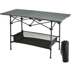 Camping Furniture VEVOR Folding Camping Table, Outdoor Side Tables Aluminum & Steel with Large Storage and Carry Bag 24x16 inch Black