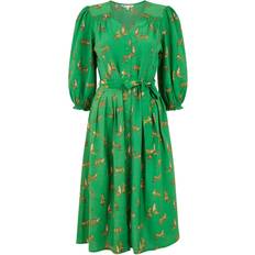 Yumi Cheetah Print Midi Shirt Dress - Green