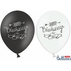 PartyDeco Vita ballonger med svart tryck grattis på födelsedagen – svarta ballonger med vitt tryck Happy Birthday – för ljus – diameter ca 30 cm 1 op. 50 stycken för bröllopsfödelsedag