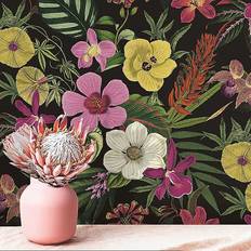 Wallpapers Rasch Priya Floral Black and Magenta Wallpaper Black/Magenta